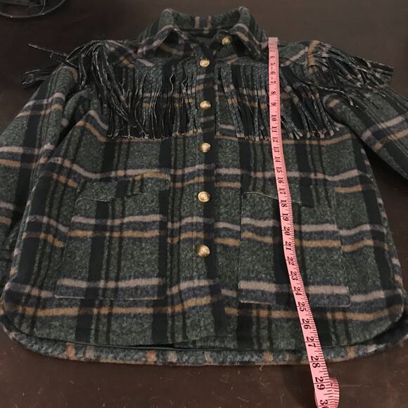 Anthropologie [BlankNYC] Green Plaid Fringe Shacket Jacket - Size Medium - NWT - Picture 8 of 12